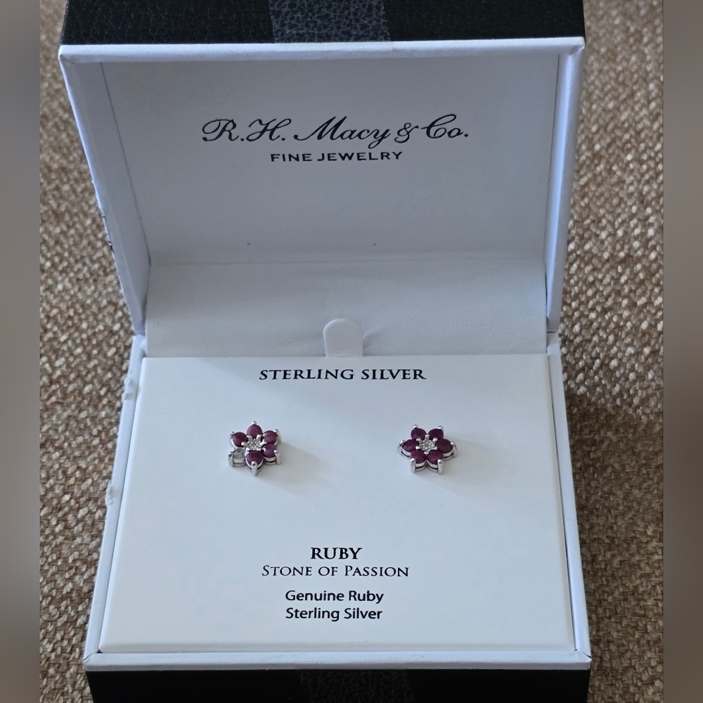 Macy's Ruby Stone Of Passion Stud Earnings Sterling Silver New Missing Piece